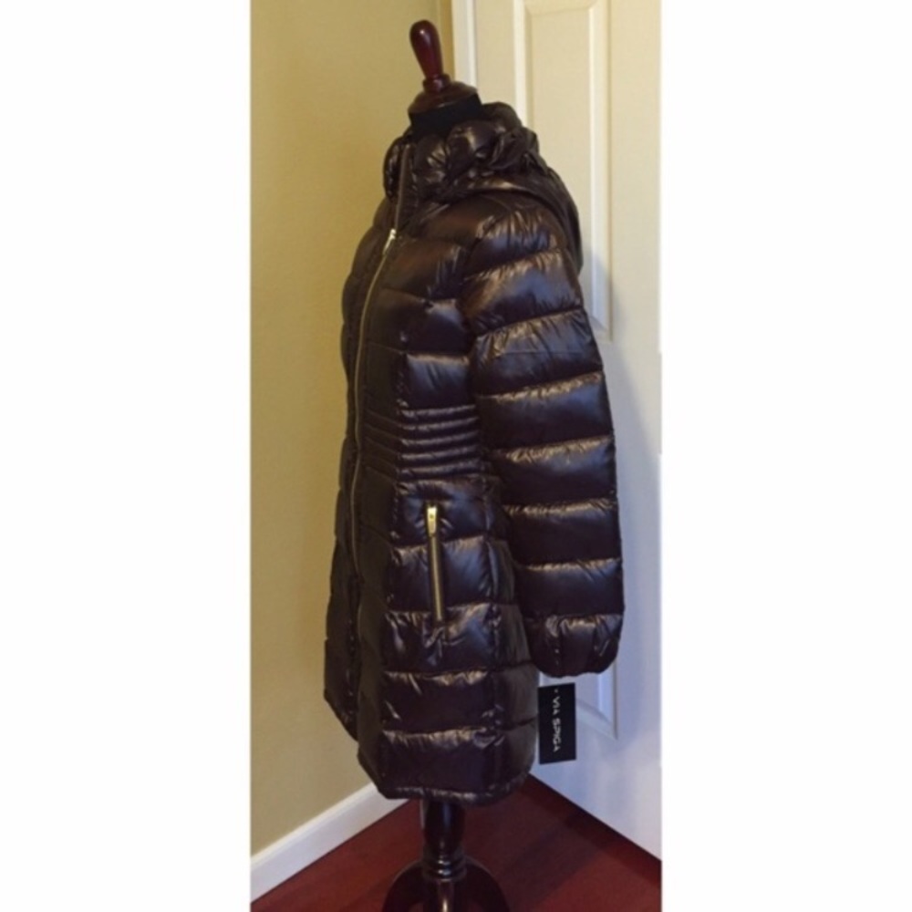 VIA SPIGA WOMENS BROWN DOWN HOODED COAT - Picture 3 of 11